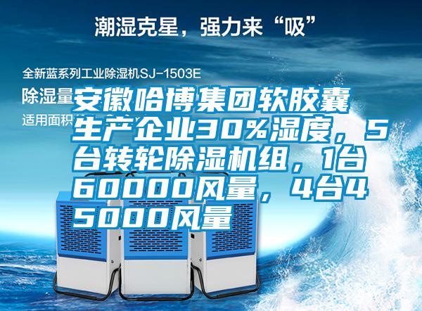 安徽哈博集團軟膠囊生產企業30%濕度，5臺轉輪除濕機組，1臺60000風量，4臺45000風量